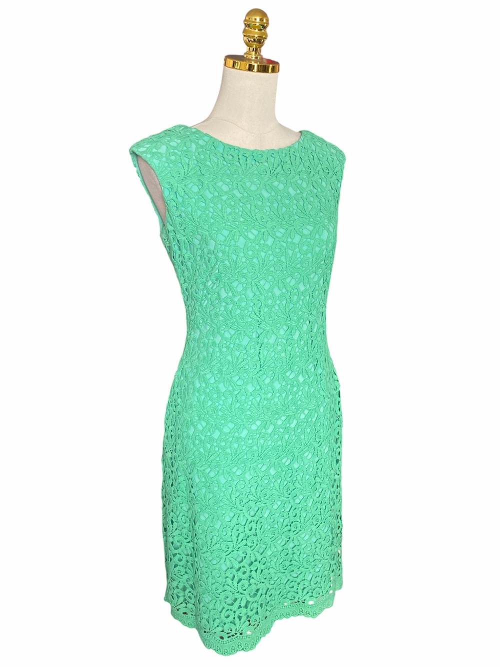 Ralph Lauren Mint Green Floral Eyelet Lace Sleeveles Sheath Party Dress 6 Preppy - Picture 2 of 12